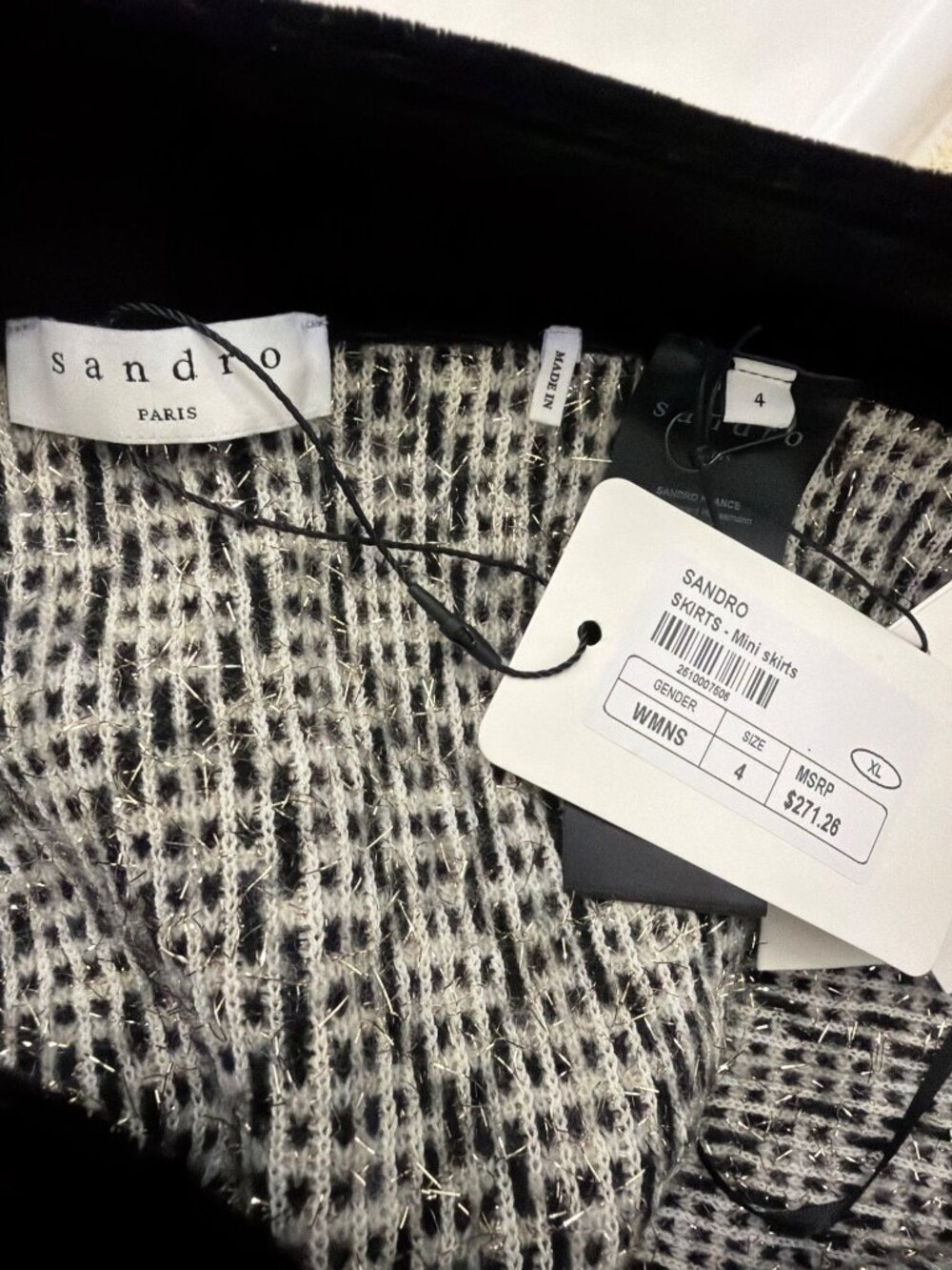 Sandro Tweed Mini Skirt Metallic Velvet MSRP $271 Sz XL New - Picture 5 of 6